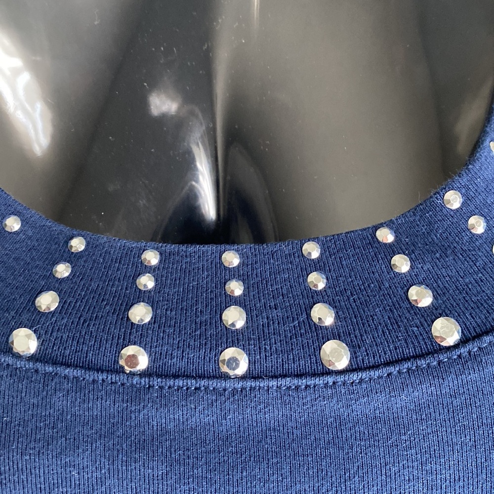 EUC Dressbarn navy and silver bling T-shirt. Sz L - Picture 2 of 6